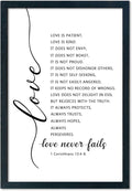 LuZhiQiang Love Is Patient Kind Wall Art 16"×11" Love Never Fails Sign 1 Corinthians 13 Bible Verse Wood Framed Wall Hanging Decor (Black)