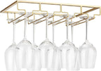 Wine Glass Rack Under Cabinet - Stemware Holder Metal Wine Glass Organizer Glasses Storage Hanger for Bar Kitchen Gold 4 Rows