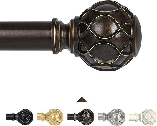 Bronze Farmhouse Curtain Rods for Windows:36-88 Inch Heavy Duty Adjustable Curtain Rod for Bedroom Living Room,Boho Decorative Rustic Drapery Rods with Vintage Coastal Finial,Antique Bronze