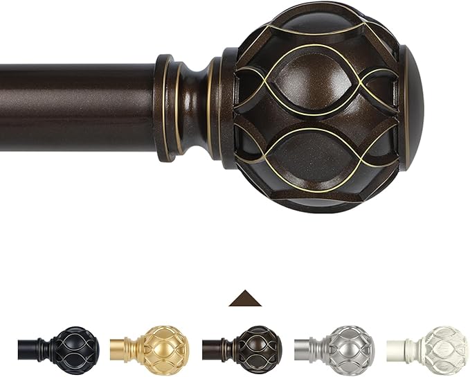 Bronze Farmhouse Curtain Rods for Windows:66-120 Inch Heavy Duty Adjustable Curtain Rod for Bedroom Living Room,Boho Decorative Rustic Drapery Rods with Vintage Coastal Finial,Antique Bronze