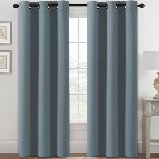 H.VERSAILTEX Blackout Curtains for Bedroom Thermal Insulated Room Darkening Living Room Curtains 84 Inch Long Grommet Privacy Protection Window Curtain Panels/Drapes for Nursery, 2 Panels,Stone Blue