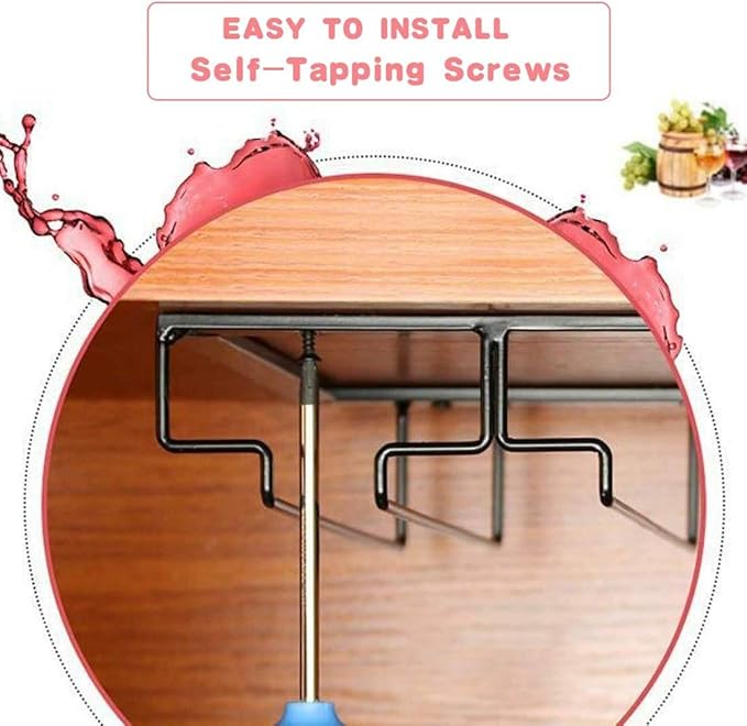 Wine Glass Rack - Under Cabinet Stemware Wine Glass Holder Glasses Storage Hanger 2 Pack Metal Organizer for Bar Kitchen 4 Rows White