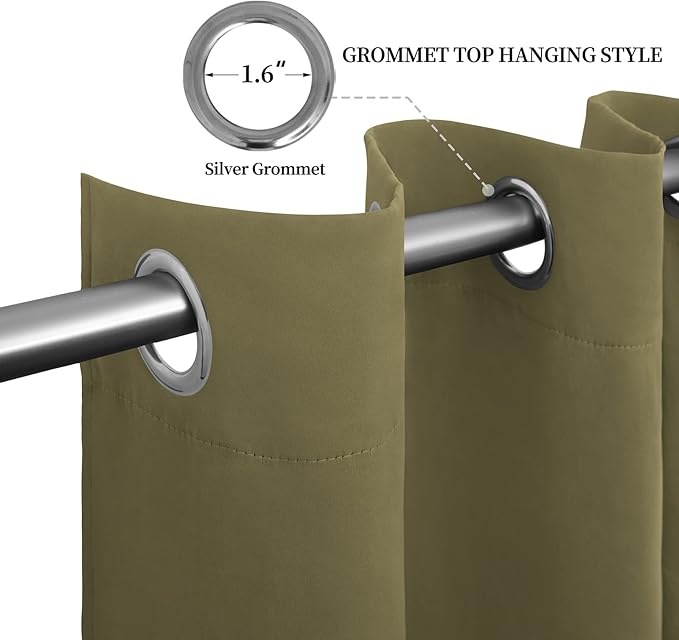 Easy-Going Blackout Curtains for Bedroom, Solid Thermal Insulated Grommet and Noise Reduction Window Drapes, Room Darkening Curtains for Living Room, 2 Panels (52x96 in,Khaki)
