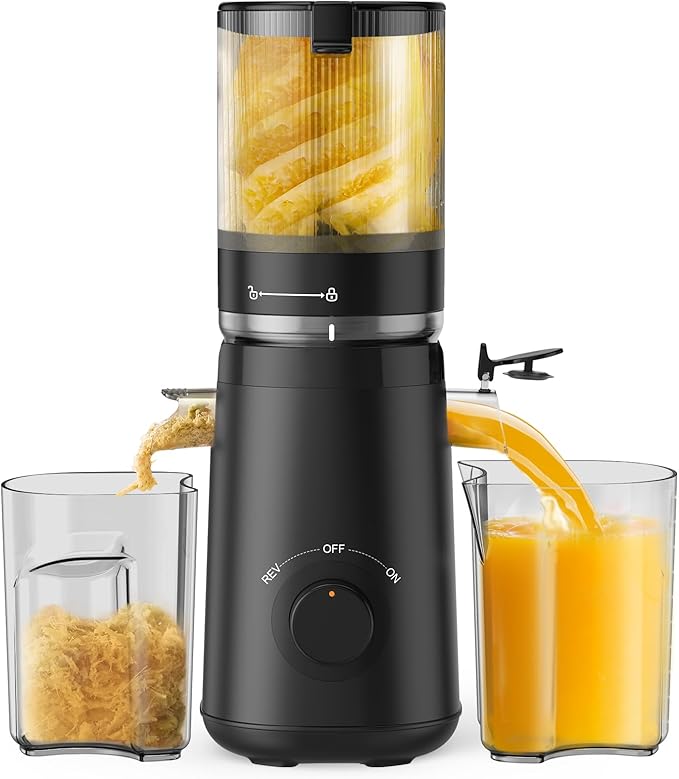 Juicer Machines, TUUMIIST Cold Press Juicer with 5.3" Extra Large Feed Chute Fit Whole Fruits & Vegetables Easy to Clean, High Juice Yield, BPA Free (Black)