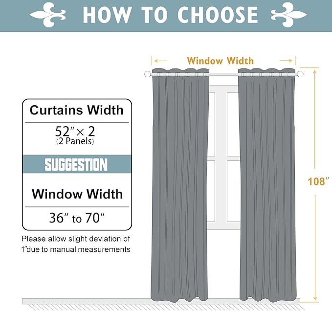 ChrisDowa Blackout Curtains 108 Inches Long 2 Panels Set for Living Room, Grommet Thermal Insulated Room Darkening Curtains for Bedroom (Dark Grey, 52 x 108 Inch)