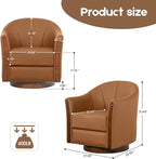 360° Swivel Accent Chair, Modern Leather Barrel Club Chair with Leather Upholstery and Sturdy Wood Base, Comfortable Armchair for Living Room, Bedroom, Reading Nook, Brown