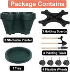 Vertical Planter 3 Tier Stackable Planters Garden Planters Strawberry Herb Flower and Vegetable Planter Indoor Outdoor Gardening Pots with Removable Wheels and Tools 2-Pack