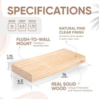 Homeforia 16 inch Natural Floating Shelf, High End Solid Real Wood 16inch Small Floating Shelves for Wall Mounted, Natural Wooden Floating Shelves, Heavy Duty Bracket, 16 X 6.5 X 1.75 in, Set of 3