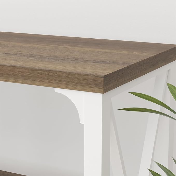 LVB Farmhouse Entryway Table, Industrial Wood Sofa Table with Storage Shelf, Modern Console Tables Behind Couch for Living Room, Wooden Hallway Foyer Table for Front Entry, White Rustic Oak, 55 Inch