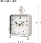 Vintage White Table Clock on Stand, Desk and Shelf Decor Clock, French Rustic Style Non-Ticking Mantel Clocks for Farmhouse, Living Room, Bedroom, Bedside, Gift (8.5" H x 5.5" W)