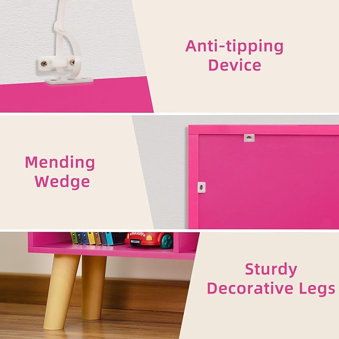 LEYAOYAO 3 Tier Bookshelf with Legs - Pink