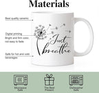 RZHV Just Breathe 11 Oz Novelty Mug, Funny Dandelion Coffee Mug for Floral Lover, Calming Gifts for Yoga Lover, Meditation Mental Health Gifts for Women