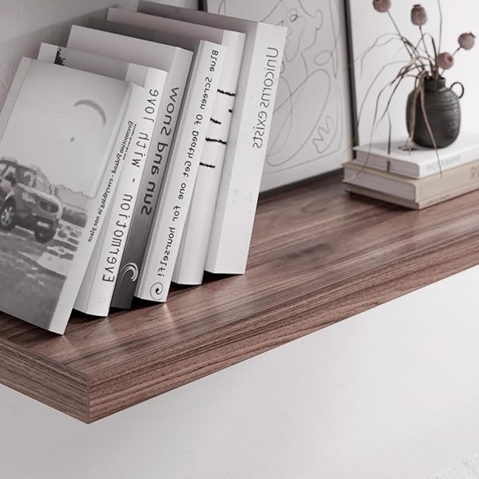 Floating Shelf, Set of 2 Wall Shelf, 24 in W x 12.75 in D x 2 in H Wooden Floating Wall Shelf with Invisible Brackets for Living Room/Bedroom/Bathroom/Kitchen Storage and Decor, Walnut