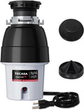 3/4 HP Corded Garbage Disposal for Kitchen Sinks, TECASA Continuous Feed Food Waste Disposer, Sound Reduction, Power Cord Included, Grey and Black - HyperCrush 75