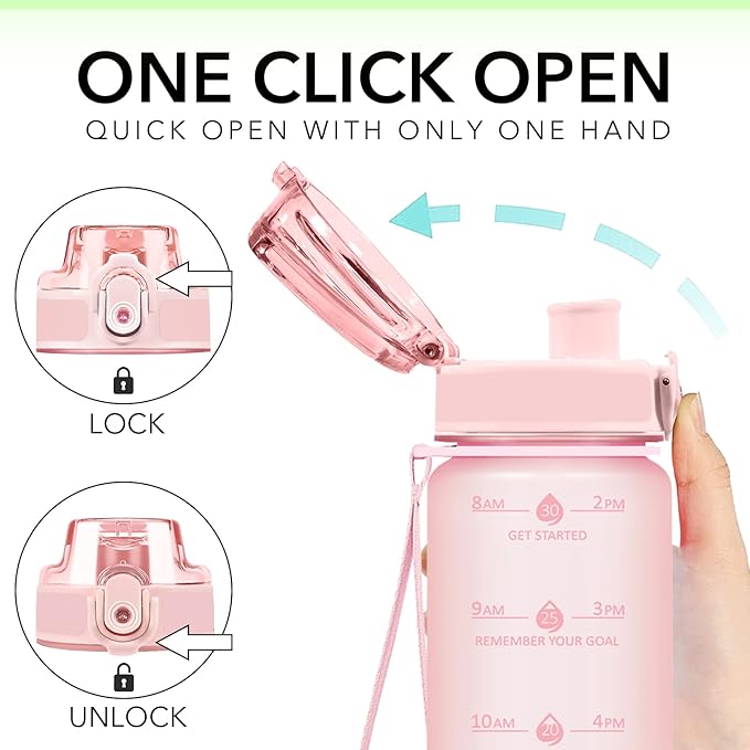 32oz Motivational Water Bottles with Time Marker & Fruit Strainer, Transparent Gradient Color Water Bottle with Times to Drink, Leakproof & BPA Free, Reusable Bottle with Strap (No Straw)