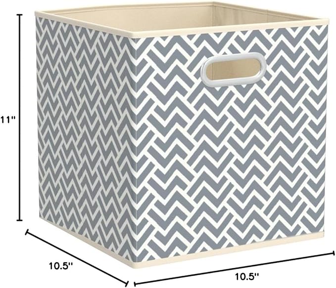 Amazon Basics Collapsible Cube Storage Organizer Bins, 6-Pack, 10.5 x 10.5 x 11 inches, Chevron Grey
