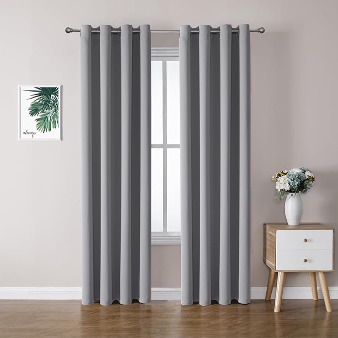 ChrisDowa Blackout Curtains 120 Inches Long 2 Panels Set for Living Room, Grommet Thermal Insulated Room Darkening Curtains for Bedroom (Light Grey, 52 x 120 Inch)