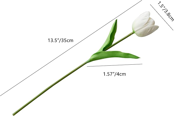 Mandy's Artificial Tulips 12 Stems White Partially Open PU Faux Flowers for Wedding Home Decor 13.5 Inch