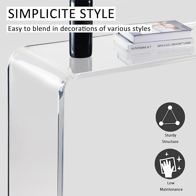 Acrylic Console Table, 37.5” L Thick Modern Entryway Table for Hallway, Living Room, Clear Acrylic Desk, 37.5” W x 29.25” H x 15.25” D, 220LBS Weight Capacity.