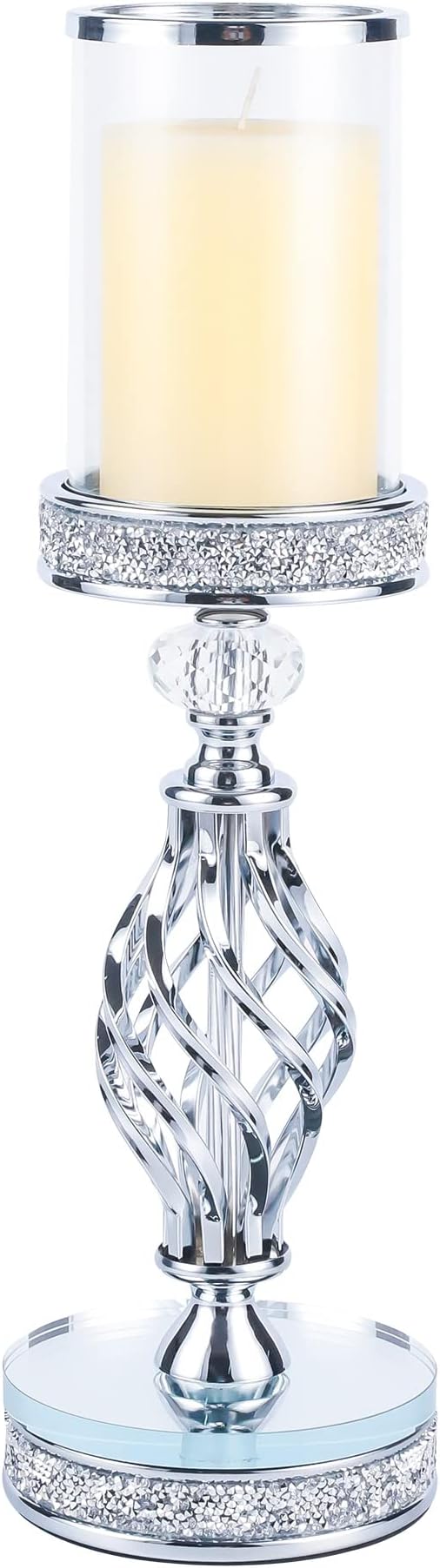 Hanjue Crystal Candle Holders for Pillar Candle, Metal Crystal Candle Holder for Home Decor, Centerpieces, Coffee Dining Table CH0509 (Silver (L))