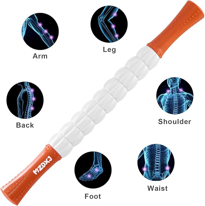 Muscle Roller Stick for Athletes - Deep Tissue Fascia Blaster & Roller Massager for Myofascial Pain Relief - Handheld Physical Therapy & Recovery Tool(Orange White-18 inch)