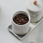 Marble Small Bathroom Jar Set ，Ceramic Cotton Swabs Holder with Lid and Dresser Organizer Set Tray for Storage and Organizing in Bathroom, Dresser, Kitchen, Office