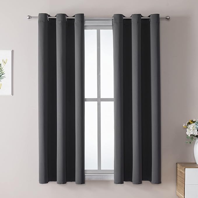 ChrisDowa Grommet Blackout Curtains for Bedroom and Living Room - 2 Panels Set Thermal Insulated Room Darkening Curtains (Dark Grey, 38W x 54L)