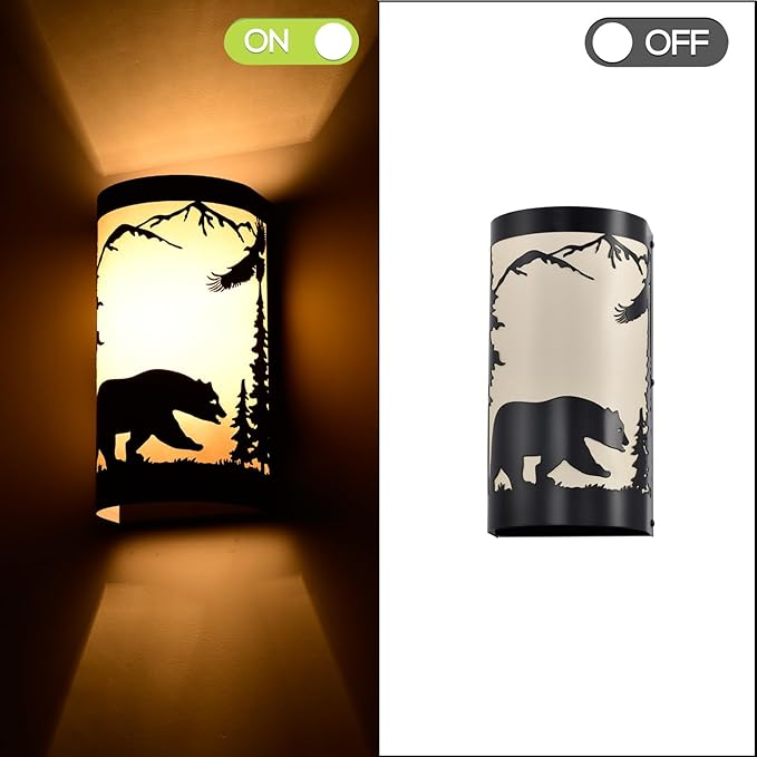 Wall Sconce Light,Bear Metal Cream Parchment Farmhouse Wall Sconces Set of Two,Rustic Black Matte Hallway Sconces Wall Lighting,Vintage Wall Mount Lamp,Wall Lights for Living Room,Bedroom