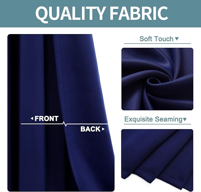 ChrisDowa Small Window Curtains for Kitchen and Bedroom - Grommet Short Thermal Insulated Room Darkening Curtains (2 Panels, Navy Blue, 34 x 36 Inch)