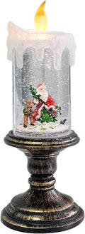 Eldnacele Battery Operated Lighted Flameless Candles Christmas Snow Globe Candle Light Swirling Water Glittering Spinning Candles for Home Decoration(Santa)