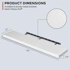 Floating Shelves - 10.3 Inch Deep Wall Shelf for Decor & Storage - Wall Mounted Display Shelving with Invisible Heavy-Duty Metal Bracket - 48" W x 10.3" D x 1.8" H - Set of 1 - Rustic White