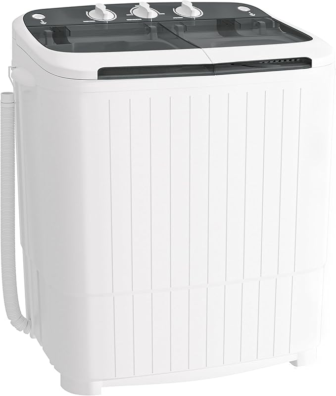 Greenvelly Portable Washing Machine, 16 Lbs Compact Mini Washer and Dryer Combo, Semi-automatic Twin Tub Washer with Drain Pump for Dorms, Apartments, RVs (Grey)