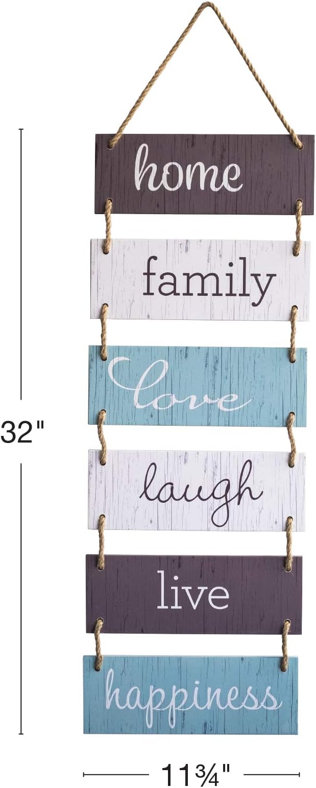 EXCELLO GLOBAL PRODUCTS Large Hanging Wall Sign: Rustic Wooden Decor (Home, Family, Love, Laugh, Live, Happiness) Hanging Wood Wall Decoration (11.75" x 32")