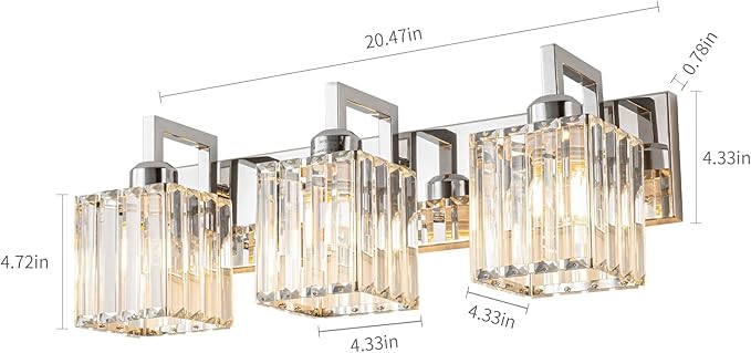 Modern Bathroom Vanity Light 3-Lights Chrome Crystal Wall Lamp Bathroom Modern Crystal Vanity Lighting