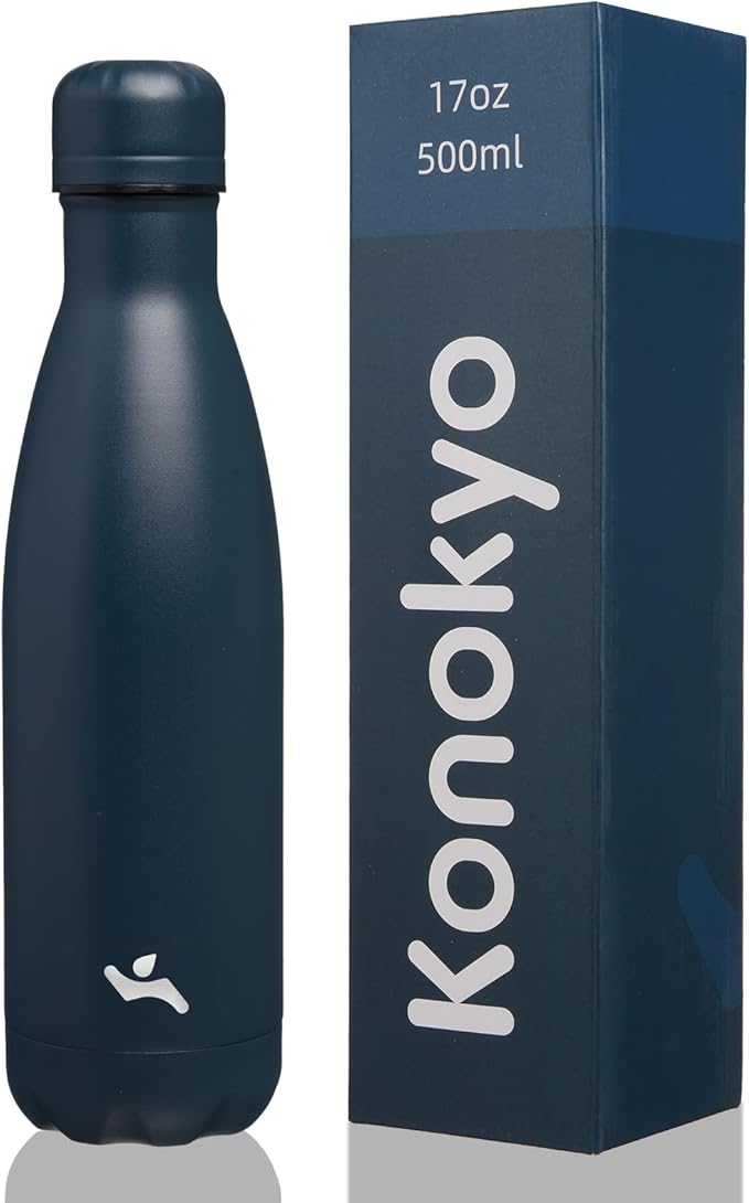 Insulated Water Bottles,17 oz Double Wall Stainless Steel Vacumm Metal Flask for Sports Travel,Navy Blue