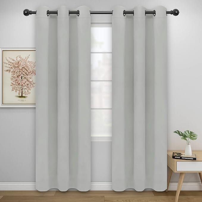 Easy-Going Blackout Curtains for Bedroom, Solid Thermal Insulated Grommet and Noise Reduction Window Drapes, Room Darkening Curtains for Living Room, 2 Panels (42x84 in, Greyish White)