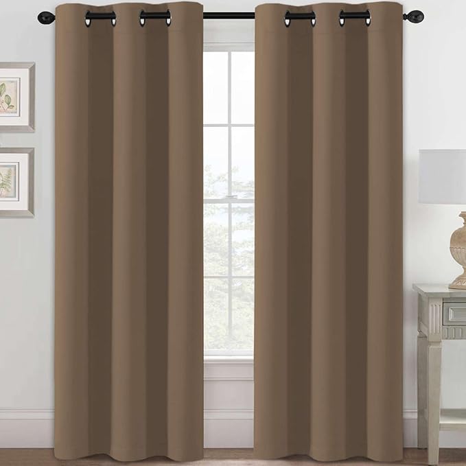 H.VERSAILTEX Blackout Curtains for Bedroom Thermal Insulated Room Darkening Living Room Curtains 84 Inch Long Grommet Privacy Protection Window Curtain Panels/Drapes for Nursery, 2 Panels, Macchiato