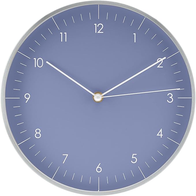 LUUK LIFESTYLE Minimalist Wall Clock with Silent Movement, no Ticking, Modern Design, Kitchen Clock, Decoration and Gift idea, in Blue and Silver