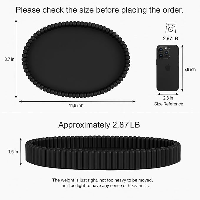 11.8in Decorative Tray for Coffee Table Decor- Modern Oval Concrete Tray for Home Decor- Minimalist Handcrafted Centerpieces Tray for Living Room, Kitchen Dining Table, Entryway (Black)