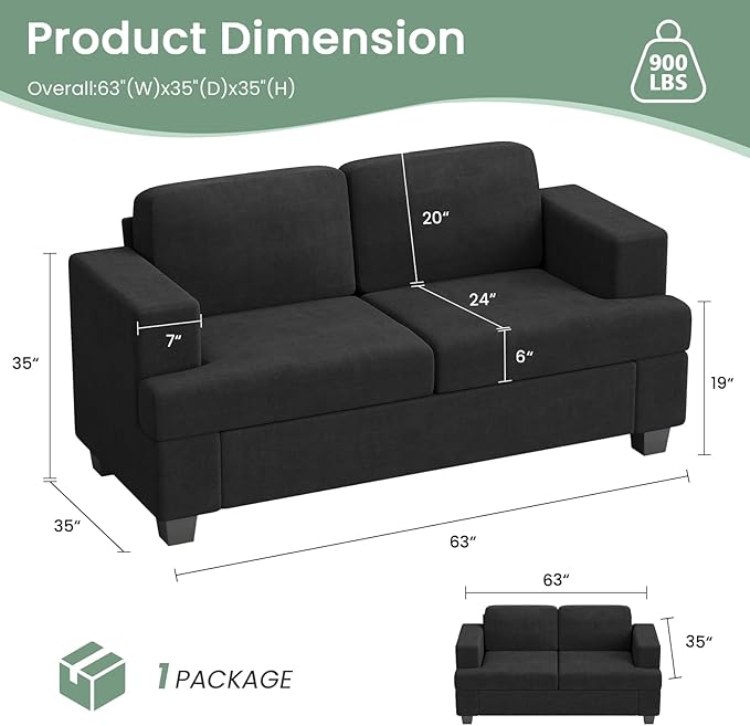 2 Piece Set Comfy Sofa Couch, 3 Seater & Loveseat Sofa with Deep Seats, Modern Sleeper Couch for Living Room, Dark Grey Chenille