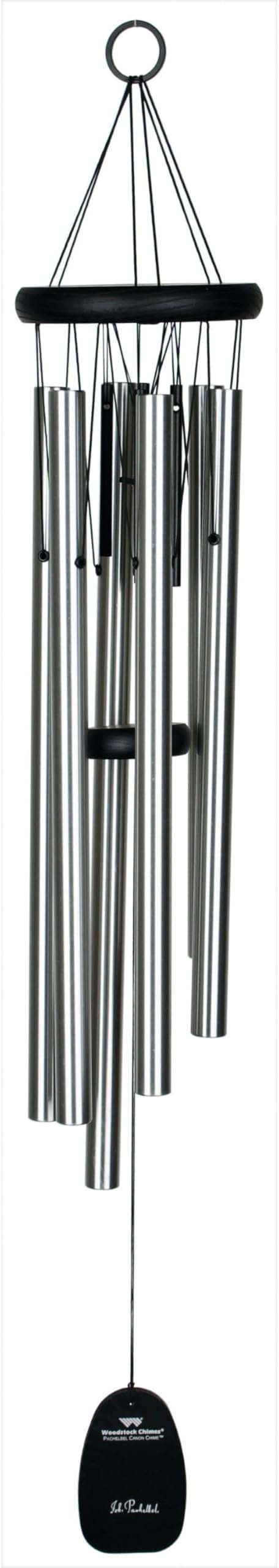 Woodstock Wind Chimes Pachelbel's Canon in D, Silver Aluminum Tubes, Medium 32 - Inch, Deep Toned Windchime for Outdoor Decor for Garden, Patio, Porch