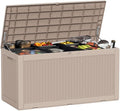 100 Gallon Deck Box Large Outdoor Storage for Patio Furniture,Outdoor Cushions,Garden Tools and Pool Supplies,Waterproof,Resin,Lockable(Grey)