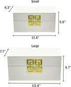 Galt International Large & Small Decorative Storage Box w/Hinged Lid - Classic Design Wood Decor Boxes with Geometric Opening Clasp - Home & Office Storage - Set of 2 (White + Gold)
