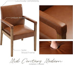 Mid Century Modern Dining Chairs Set of 4 Faux Leather Upholstered Living Room Side Chair, Kitchen Arm Chair with Solid Wood Legs for Home Kitchen & Restaurant, PU Brown