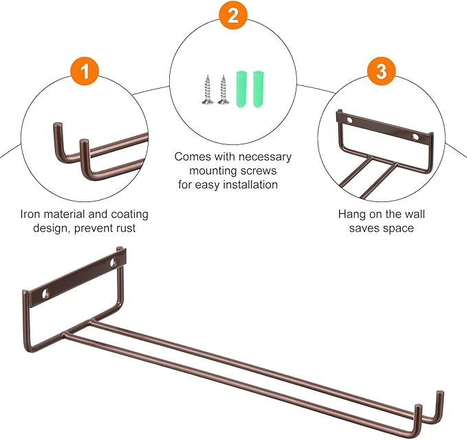 uxcell 5Pcs Wine Glass Rack, 11.02 Inch Iron Wine Glasses Rack Under Cabinet Stemware Rack - Wall Mountable Wine Glass Holder Storage Hanger for Bars Coffee Restaurants Kitchens, Bronze