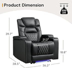 ANJ Power Home Theater Recliner Chair Set of 2, Electric Movie Theater Seating Reclining Chairs with Cup Holders for Living Room, Faux Leather with Blue LED, USB Ports, Hidden Arm Storage (Black)