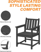 Patio Dining Chair Set of 2, HDPE Outdoor Dining Chair, Ergonomic HDPE Dining Chairs with Deep Seating, All Weather Outdoor Chairs Furniture for Backyard, Deck, Garden, Poolside, Obsidian