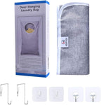 KEEPJOY Hanging Laundry Hamper Bag with Free Adjustable Stainless Steel Door 2 PCs Suction Cup Hooks, Best Choice for Holding Dirty Clothes and Saving Space, Grey