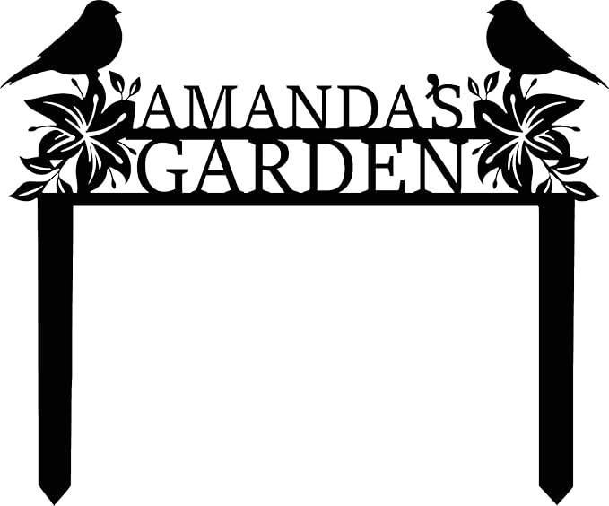Personalized Metal Garden Name Sign with Flowers and Birds, Custom Yard Sign with Stake