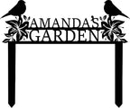 Personalized Metal Garden Name Sign with Flowers and Birds, Custom Yard Sign with Stake
